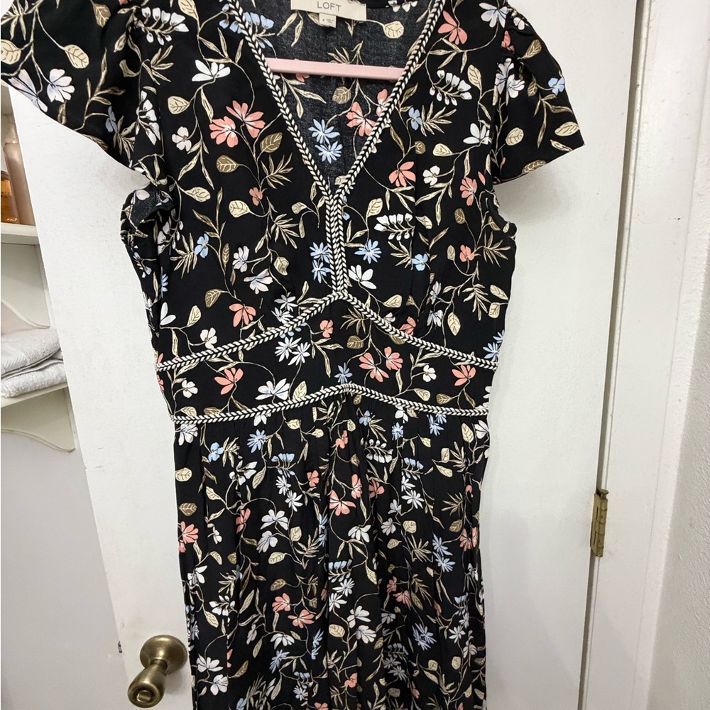 LOFT Black Dress with Floral Design